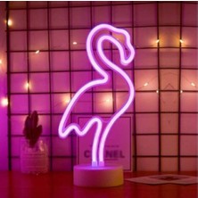 Neon Işıklı Flamingo Yazılı Masa Gece Lambası Midastech