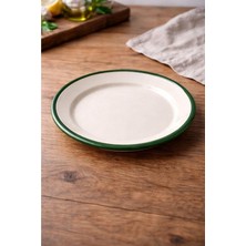 SBN - Store Prime 4'lü Servis Tabağı Seti - 25 cm Krem Renkli Yeşil Kenarlı Yemek Tabağı Takımı - Retro Nostaljik Tasarım, Dayanıklı ve Sağlıklı Mutfak Gereçleri