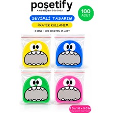 Poşetify Canavar Desenli Şeffaf Opp Poşet 10X10+5 cm Yapışkanlı 100 Adet 4 Renk Hediye ve Ikram Poşeti