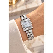 Rubenis Swiss Kadın Kol Saati 22X18 mm Kristal Taşlı Çelik Kasa ve Bilezik Beyaz Sedef Detaylı
