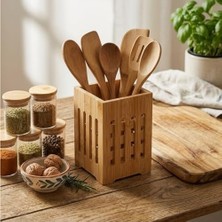 SBN - Store Prime Bambu Kaşıklık, Mutfak Tezgahı Düzenleyici, Doğal Ahşap, 10X10X14 cm