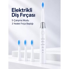 3 Yedek Başlık Hediyeli USB Şarjlı Beyaz Elektrikli Diş Fırçası Midastech