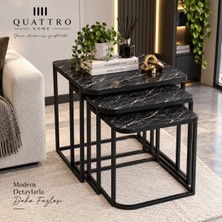 Quattro Home Siyah Mermer Görünümlü 3'lü Zigon Sehpa Seti
