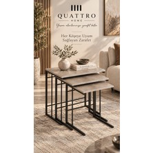 Quattro Home 3'lü Kare Zigon Sehpa Seti Gri Mermer Desenli ve Metal Ayaklı