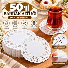 Kea Ev Eşyaları 50'li Kağıt Bardak Altlığı Dantel Desenli Kullan At Şık Dekoratif Çay Kahve Altlığı 10 cm