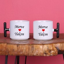 Zoommatik Sevgiliye Hediye Isimli 2'li Romantik T Kupa Bardak Siyah Kulplu