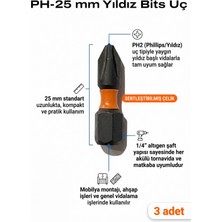 Azimli 25 mm Ph2 Vidalama Ucu Yıldız Bits Uç 3 Adet 1/4 Altıgen Şaft