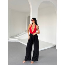 Maxi Modena Yüksek Bel Bol Paça Dökümlü Kumaş Pantolon-Siyah - Siyah
