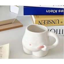 SBN - Store Prime Göbek Tasarımlı Seramik Kupa Bardak, Göbeğini Tutan Tombul Kupa Bardak, 320 Ml, Beyaz