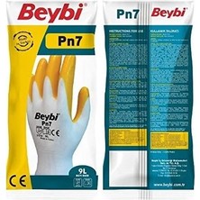 SBN - Store Prime Beybi Pn7 Polyester Örme Nitril Eldiven No 10, Çift, Beyaz Sarı