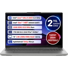 Lenovo Ideapad Pro 5 16IAH10 Intel Ultra 9-285H 32GB 1tb SSD 16" OLED 2.8k 83JM004QTR Freedos Taşınabilir Bilgisayar