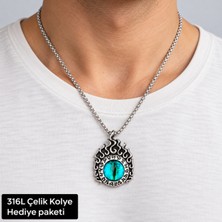 Herşey Nota 316L Çelik Erkek Kolye Alevli Göz Figürlü Işlemeli Özel Tasarım Kolye 70 cm