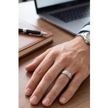 Aura | Dalga Dokulu Mat 925 Ayar Gümüş Erkek Alyans / Yüzük