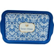 SBN - Store Prime Evle-Azulejos Desenli Metal Tepsi - Çay Kahve Tepsisi - Sunum Tepsisi 21 cm x 31 cm (Azulejos)