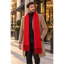 Wearflawless Unisex Püsküllü Yumuşak Dokulu Bordo Şal Atkı, Erkek Kışlık Boyun Atkısı, Erkek Için Hediye, 45X200CM