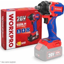 Workpro WP390207 20VOLT 1/2’’ 550NM Kömürsüz Profesyonel Şarjlı Somun Sıkma (Akü Dahil Değildir)