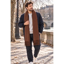 Wearflawless Unisex Püsküllü Yumuşak Dokulu Bordo Şal Atkı, Erkek Kışlık Boyun Atkısı, Erkek Için Hediye, 45X200CM