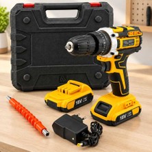 Birsence Şarjlı Matkap Seti 1850 Rpm 18W Çantalı Yedek Bataryalı (Sarı)