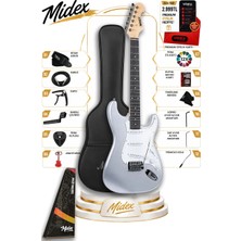 Midex RPH-30SL Gül Klavye Silver Strat Kasa SSS Elektro Gitar Seti