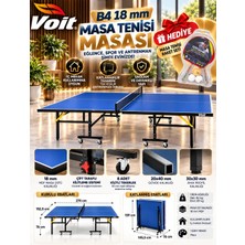 Voit B4 Indoor 18 mm Lüx Katlanabilir Mavi Masa Tenisi Masası Ağ-Demir 2 Raket 3 Top Hediyeli