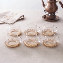 Alfa Brand 12 Parça El Yapımı Bambu Çay Seti - El Yapımı Bambu Bardak Altlığı - 6 Kişilik Fincan Tak�
