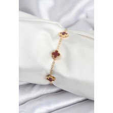 Alfa Brand 316L Çelik Gold Renk Bordo Baby Boy Yonca Kadın Bileklik