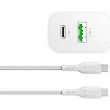 SBN - Store Prime Bolt Duo 20W Usb-A ve Type-C Çift Portlu Hızlı Şarj Aleti, Type-C Kablo ve Adaptör Seti, Beyaz