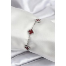 Alfa Brand 316L Çelik Gümüş Renk Bordo Baby Boy Yonca Kadın Bileklik