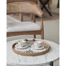 Marys Concept Yuvarlak Sedefli Damalı Tepsi 35 cm