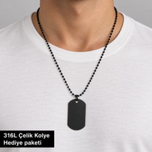 Herşey Nota 316L Çelik Asker Künyesi Erkek Kolye 60 cm Boncuk Zincirli Minimalist Plaka Modeli