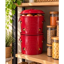 Naturel Metal Metal Patates Soğan Kovası Büyük Boy Ikili Set, Sebzelik, Patates Soğanlık, 13LT Kırmızı