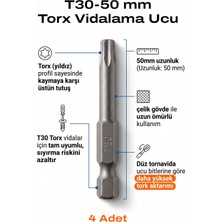 Azimli 50 mm T30 Torx Vidalama Ucu 4 Adet Çelik Torx Bits Uç