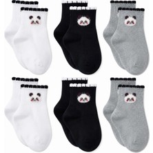 Nilya Kadın Panda Desenli Kısa Konç Çorap 6'lı | %80 Pamuklu Dikişsiz, Siyah Beyaz Gri