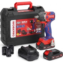 Workpro WP390226 20VOLT 2.0AH. Li-Ion 1/2’’ 360NM Çift Akü Kömürsüz Profesyonel Şarjlı Somun Sıkma