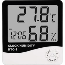 SBN - Store Prime Htc-1 Dijital Termometre Higrometre, Saat ve Nem Ölçer, LCD Ekran, 10X10 Cm, Siyah Beyaz