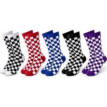Nilya Unisex Çorap Dama Desenli Renkli 5'li Set Kareli Uzun Soket Günlük Spor Eğlenceli Rahat Çorap Seti