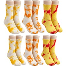 Nilya Unisex Batik Desenli Çorap 6'lı Set Pamuklu Renkli Uzun Soket Dikişsiz Nefes Alan Günlük Spor Çorabı