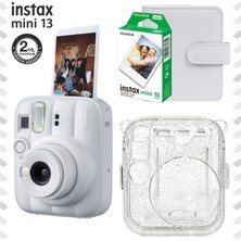 Fujifilm Instax Mini 13 Beyaz Fotoğraf Makinesi Deri Albüm Pleksi Kılıf ve 10'lu Film Hediye Seti