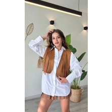 Maxi Modena Püskül Detaylı Modern Yelek – Güçlü ve Özgür Stil-Taba - Taba