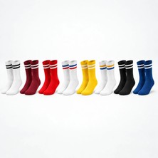 Nilya Unisex Renkli Çorap Çizgili 8'li Set Uzun Soket Günlük Spor Kolej Stil Rahat Şık Kadın Erkek Çorabı