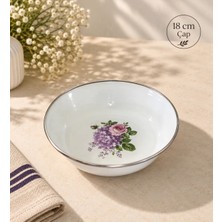 Emaye Muhallebi Yemek Kahvaltı Tabak 18 cm Desenli  Kase , Çukur Tabak, Salata Tabak, Cips Tabak