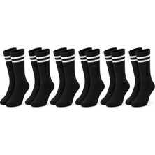 Nilya Unisex Siyah Çorap Beyaz Çizgili 6'lı Set Uzun Soket Günlük Spor Kolej Stil Rahat Şık Tasarım Modeli