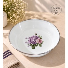 Emaye Muhallebi Yemek Kahvaltı Tabak 22 cm Desenli  Kase , Çukur Tabak, Salata Tabak, Cips Tabak