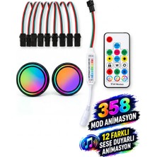 Sekizgen Led 20'lik Çift Piksel Ledli Midrange  Hoparlör Kapağı Kumandalı Sese Duyarlı 1 Takım (2 Kapak)