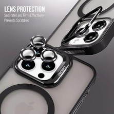 SBN - Store Prime Için Kılıf Kamera Korumalı Şarj Özellikli Mat Şeffaf Renkli Standlı Kılıf (Lens Hediyeli) (Siyah, 16 Pro Max)