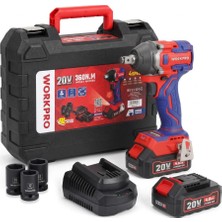 Workpro WP390228 20VOLT 4.0AH. Li-Ion 1/2’’ 360NM Çift Akü Kömürsüz Profesyonel Şarjlı Somun Sıkma