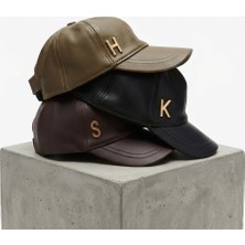 Softco Studio Kişiye Özel Altın Monogram Harfli Hakiki Deri Şapka / Cap