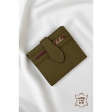 Hatun Atila %100 Hakiki Deri Lacivert Çıtçıtlı Çoklu Kart Bölmeli Kağıt Para Bölmeli Erkek / Kadın Cüzdan Kartlık Bordo Haki