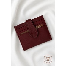 Hatun Atila %100 Hakiki Deri Lacivert Çıtçıtlı Çoklu Kart Bölmeli Kağıt Para Bölmeli Erkek / Kadın Cüzdan Kartlık Bordo