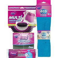 Parex Mikrofiber Bez, Büyük Boy Çöp Torbası, Temizlik Fırçası ve Sünger Paketi